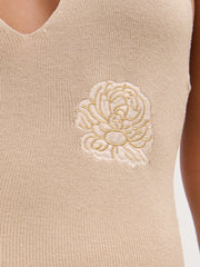 Cady Intarsia Halterneck Knit Maxi Dress - Beige
