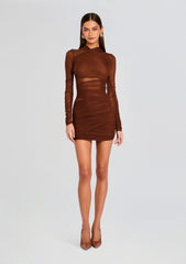 Moxey Ruched Mesh Mini Dress