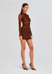Moxey Ruched Mesh Mini Dress