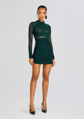 Moxey Ruched Mesh Mini Dress