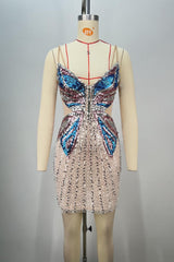 Glittering Butterfly Rhinestone Bodycon Homecoming Dress with Cutout Sides