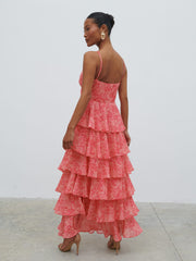 Lissy Ruffle Midaxi Dress - Pink Multi Abstract Print