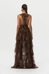 Chiffon Print Asymmetric Ruffle Dress