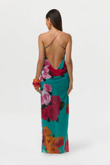 Chiffon Print Open Back Maxi Dress