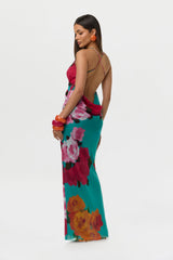 Chiffon Print Open Back Maxi Dress