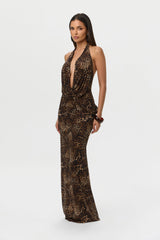 Naked Print Halter Braid Maxi Dress