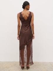 Robin Slip Lace Maxi Dress - Chocolate Brown