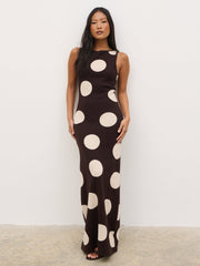 Sarover Polka Dot Maxi Knit Dress - Chocolate and Cream