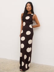 Sarover Polka Dot Maxi Knit Dress - Chocolate and Cream