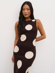 Sarover Polka Dot Maxi Knit Dress - Chocolate and Cream