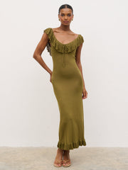 Sascha Frill Detail Knit Midaxi Dress - Tarragon Green