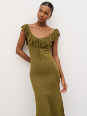 Sascha Frill Detail Knit Midaxi Dress - Tarragon Green