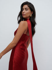 Sheree One Shoulder Sash Maxi Dress - Red