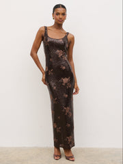 Zia Sequin Maxi Dress - Brown Floral Sequin