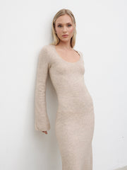 Clara Scoop Neck Knit Dress - Beige