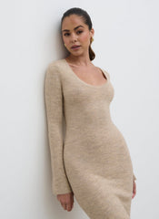 Clara Scoop Neck Knit Dress - Beige