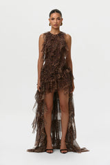 Chiffon Print Asymmetric Ruffle Dress