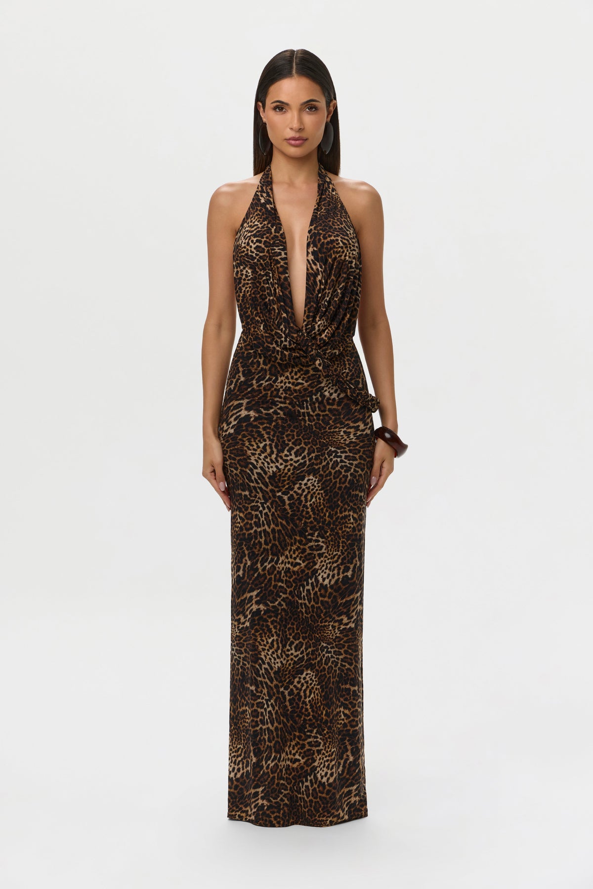Naked Print Halter Braid Maxi Dress