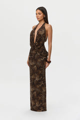 Naked Print Halter Braid Maxi Dress
