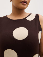 Sarover Polka Dot Maxi Knit Dress Curve - Chocolate and Cream