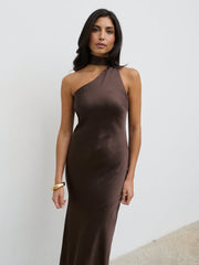 Sheree One Shoulder Sash Maxi Dress - Chocolate Brown