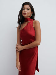 Sheree One Shoulder Sash Maxi Dress - Red