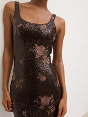 Zia Sequin Maxi Dress - Brown Floral Sequin